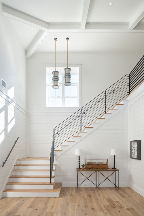 Modern Farmhouse Staircase Surrounded with Shiplap