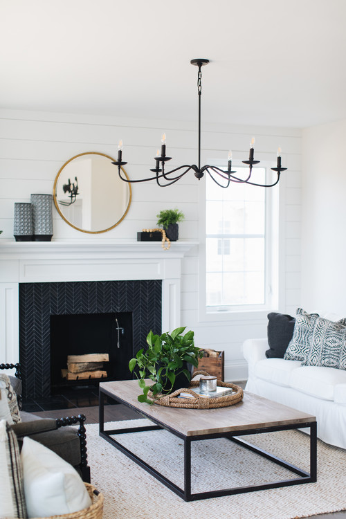 Modern Farmhouse Family Room with Shiplap Feature Wall