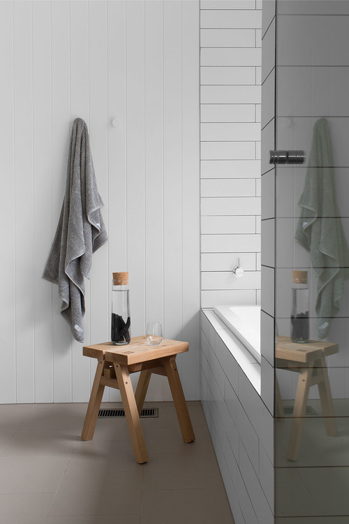 Modern Farmhouse Bathroom with Vertical Shiplap Wall