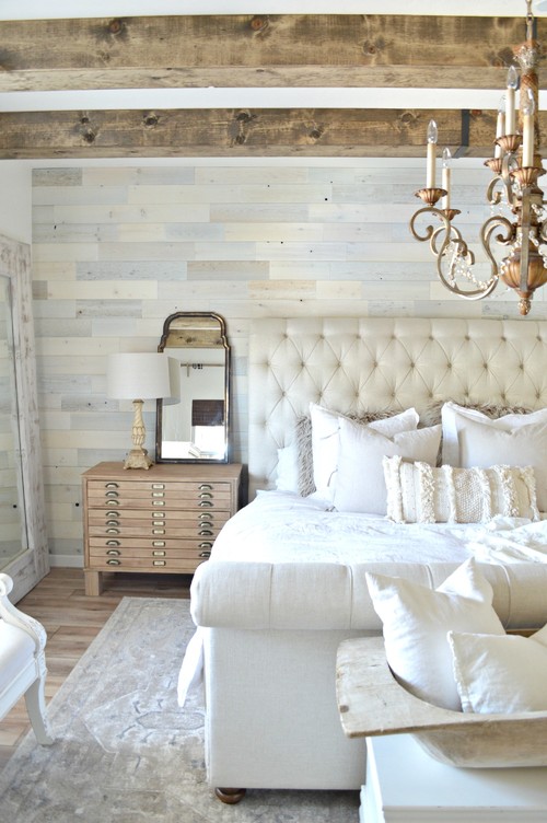 Modern Farmhouse Reclaimed Wood Bedroom Ceiling Beams