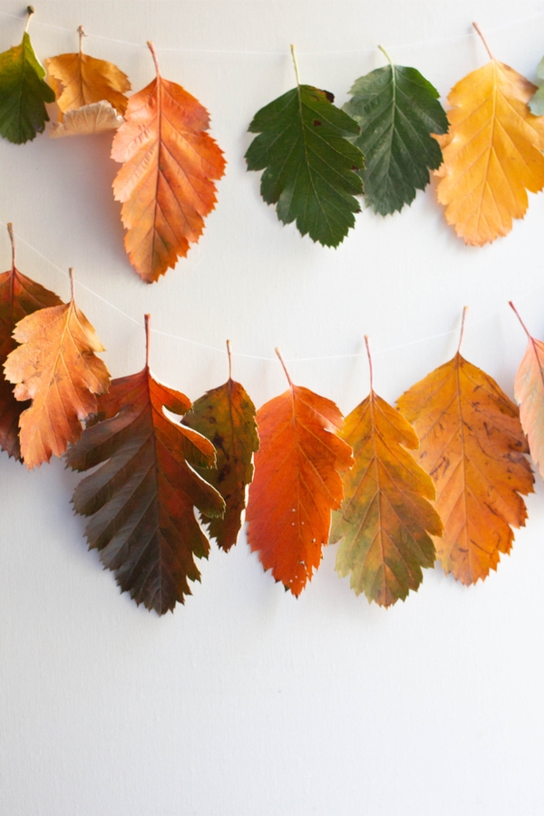 These DIY fall garlands are cheap and easy. You just need string and leaves from your yard