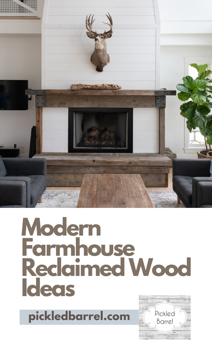 One thing I love about the farmhouse look is reclaimed wood. There is just something about it that screams cozy. If walls could talk comes to mind. Take a look at these gorgeous reclaimed wood ideas for Modern farmhouses. Read the post for ideas in the bathroom, entryway and more. #modernfarmhouse #reclaimedwoodideas #rusticfarmhouse #pickledbarrelblog